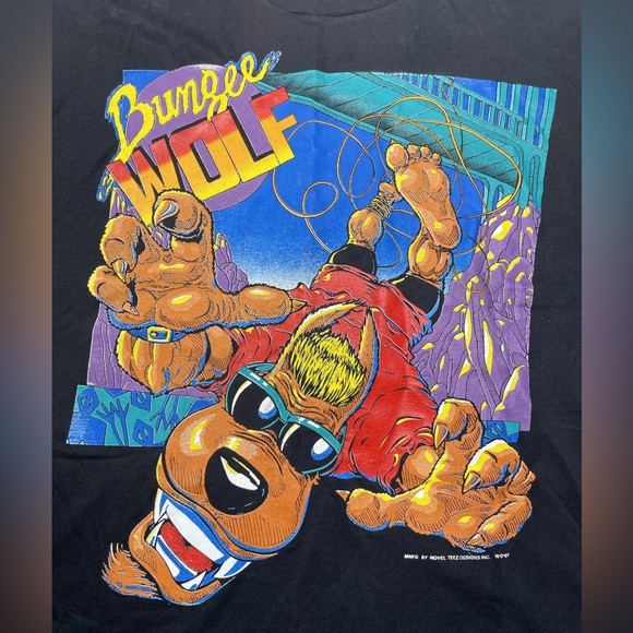 Vintage 90’s Bungee Wolf Graphic Novel Teez T-Shirt Beer Wolf Men’s Sz L - Picture 3 of 11